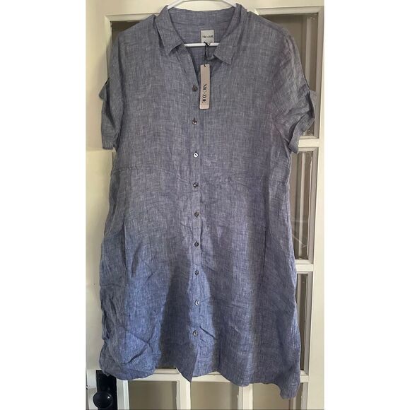 NIC+ZOE Drifty Linen Shirt Dress blue button up large - Picture 4 of 7